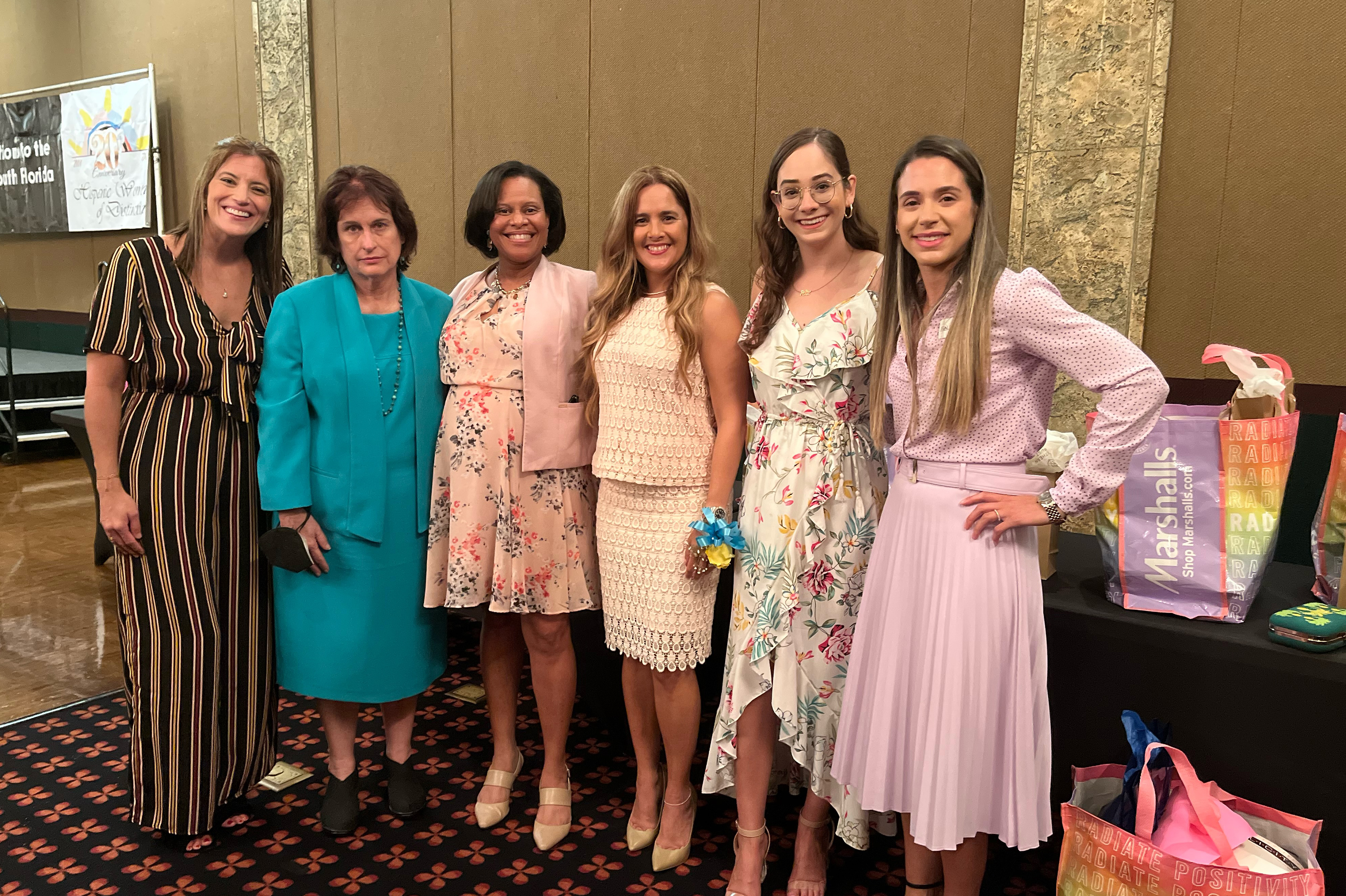 Sigal Rubin, Criminal Justice instructor; Dr. Michele Hawkins, interim provost and social work professor; Dr. Safiya George, dean of the Christine E. Lynn College of Nursing; Dean Naelys Luna; Alexandria Ayala, fellow 2022 honoree; and Camila Mychalczuk, director of state relations for Florida Atlantic