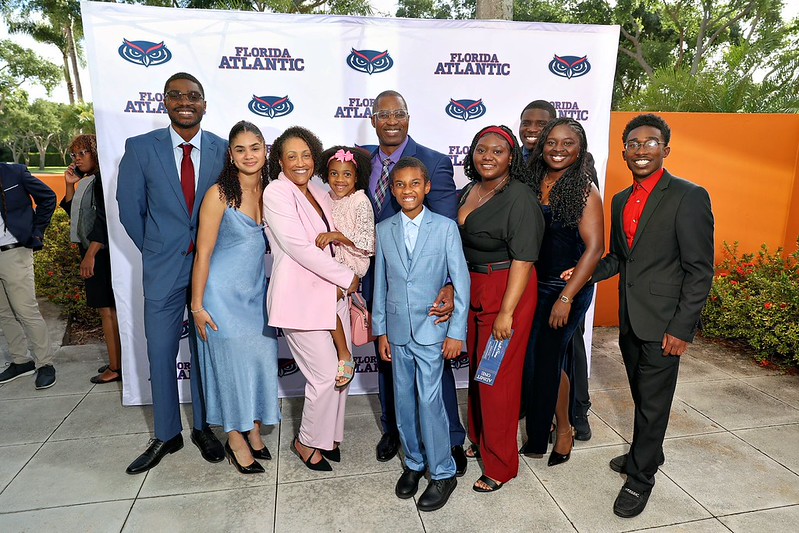Brown surrounded by his family and friends