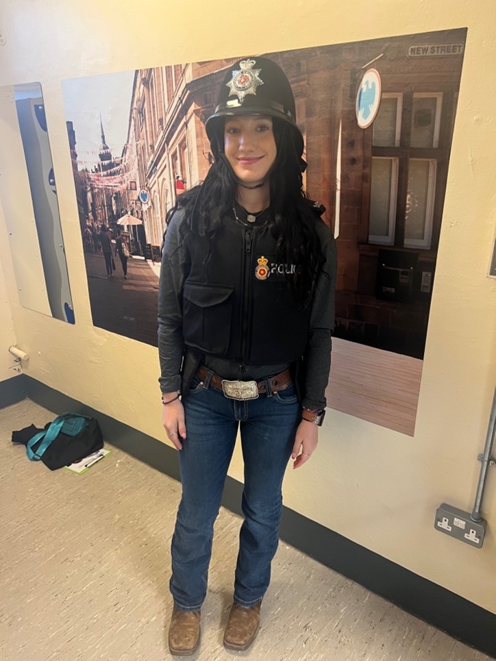 Gearing up as if she were a Lancashire, England Constable