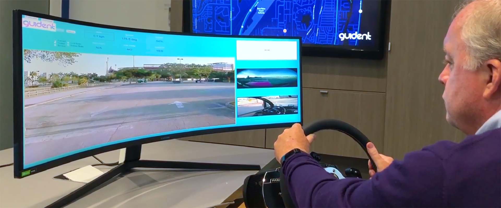 man using a driving simulation
