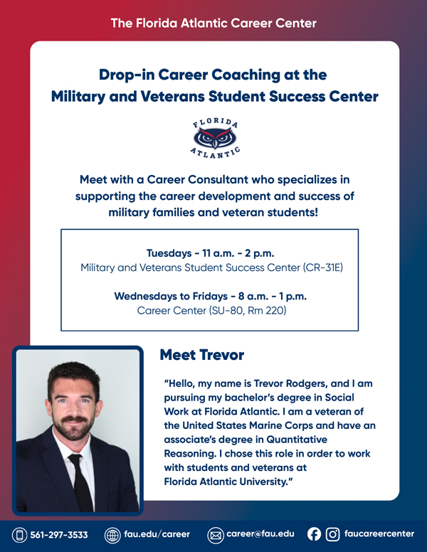 Drop-in Career Coaching at the Military and Veterans Success Center flyer
