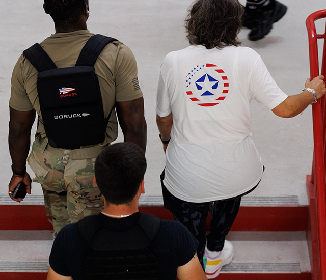 Staircase challenge participants going up the steps 