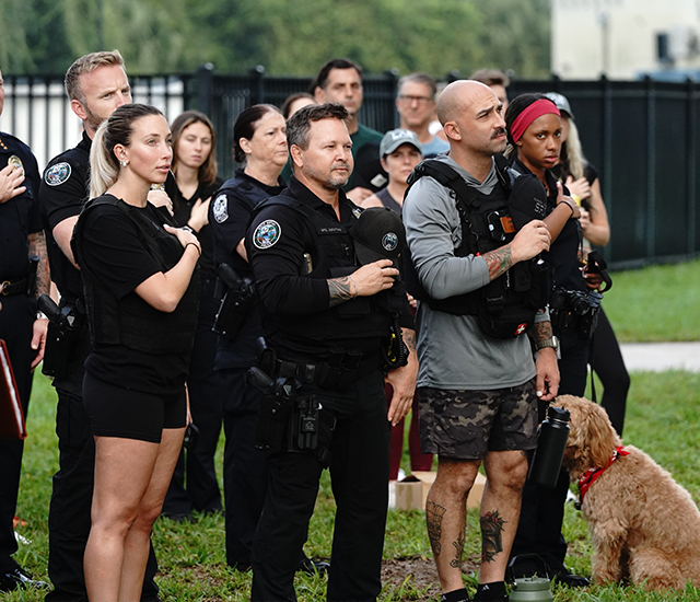 Staircase challenge participants pledging alligance